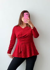 Size S-M Red Lace Peplum Top
