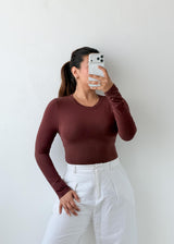 Size M-L Chocolate Brown Long Sleeve Bodysuit