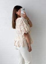 Size M-L Cream Crochet Peplum Top