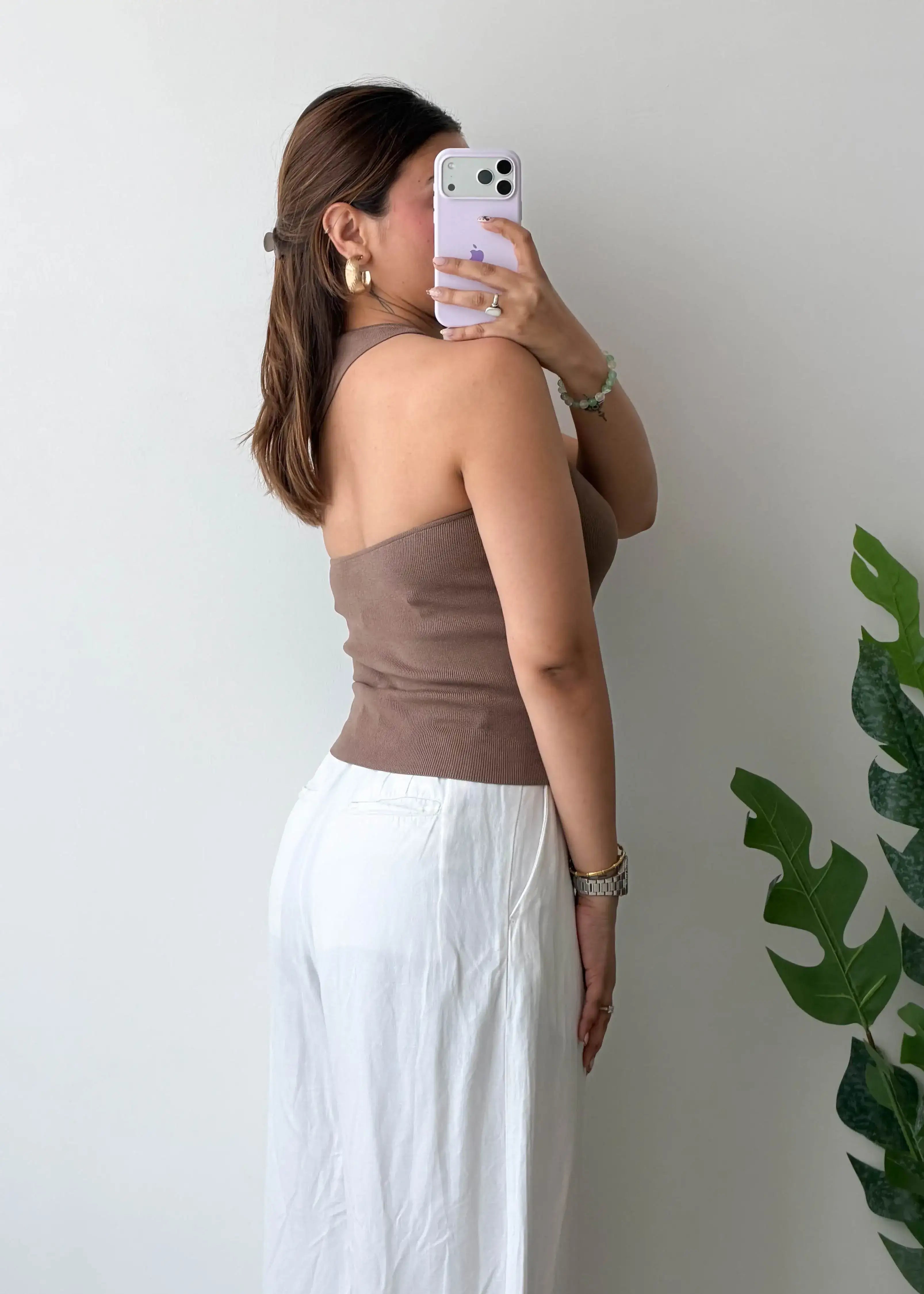 Size M-L, Brown High Neck Tank Top