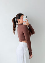 Size S-M Brown Collared Crop Top