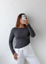 Size M-L Charcoal Asymmetrical Long Sleeve Top