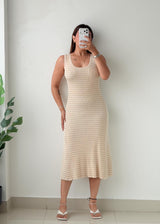Size S-M Cream Striped Ribbed Midi Dress