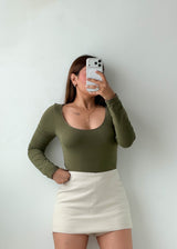 Size M-L Olive Green Long Sleeve Bodysuit