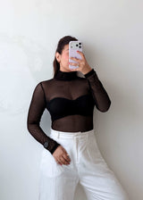 Size S Black Sheer High Neck Bodysuit