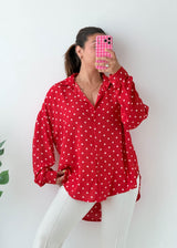 Size M-XL Red Polka Dot Oversized Shirt