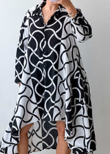 Size S-M Black White Abstract Shirt Dress