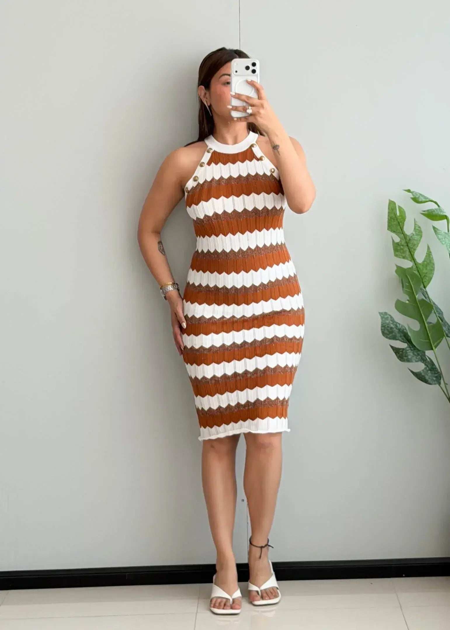 SIZE S-M, Retro Stripe Knit Bodycon Dress - Closet by Payal