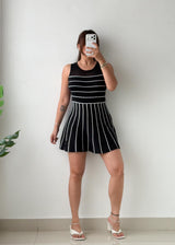 Size XS-S Black & White Striped Knit Skater Mini Dress