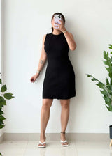 Size S-M, Black Sleeveless Ribbed Mini Dress - Closet by Payal