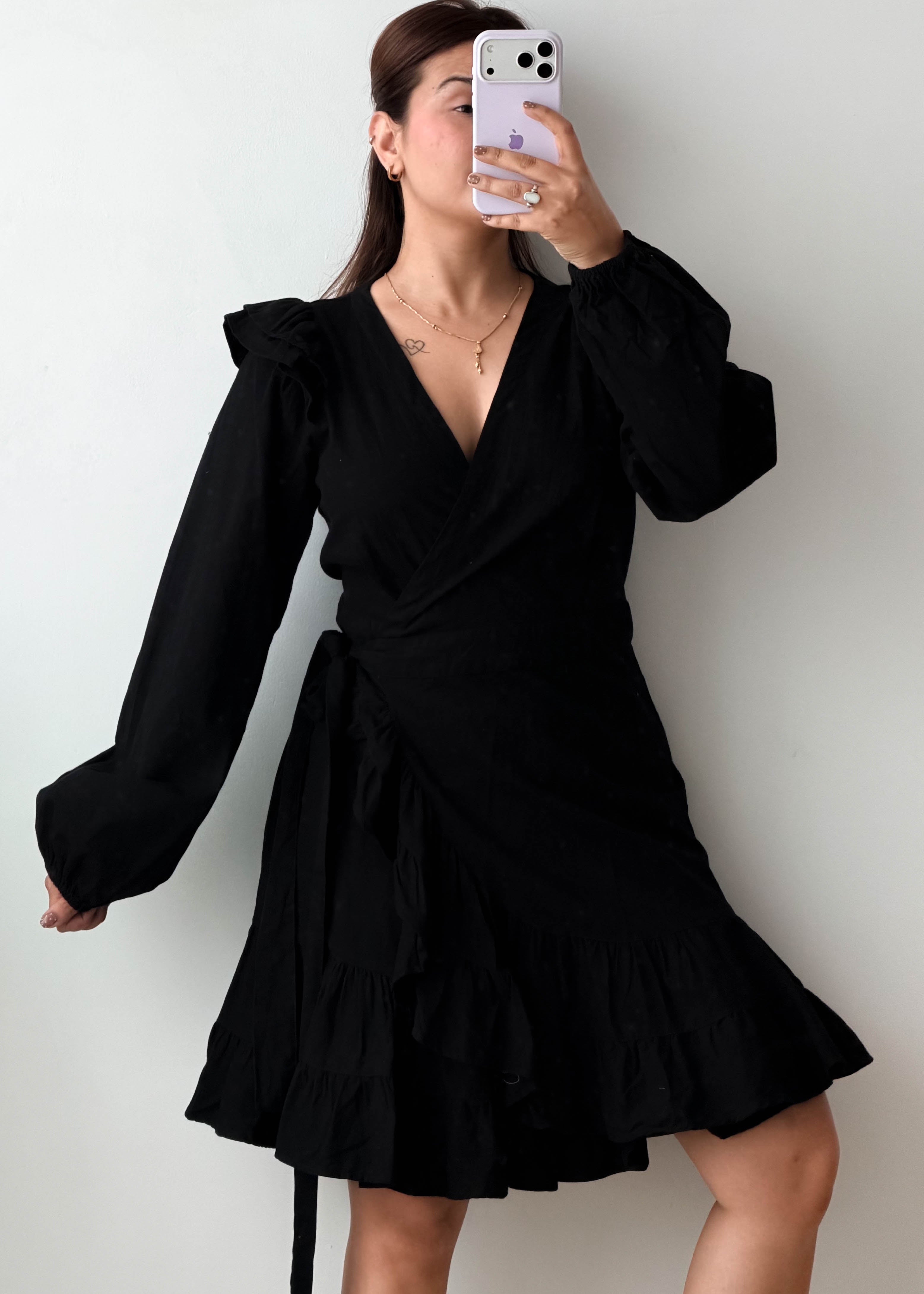 Size M-L Black Wrap Mini Dress