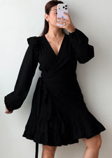 Size M-L Black Wrap Mini Dress