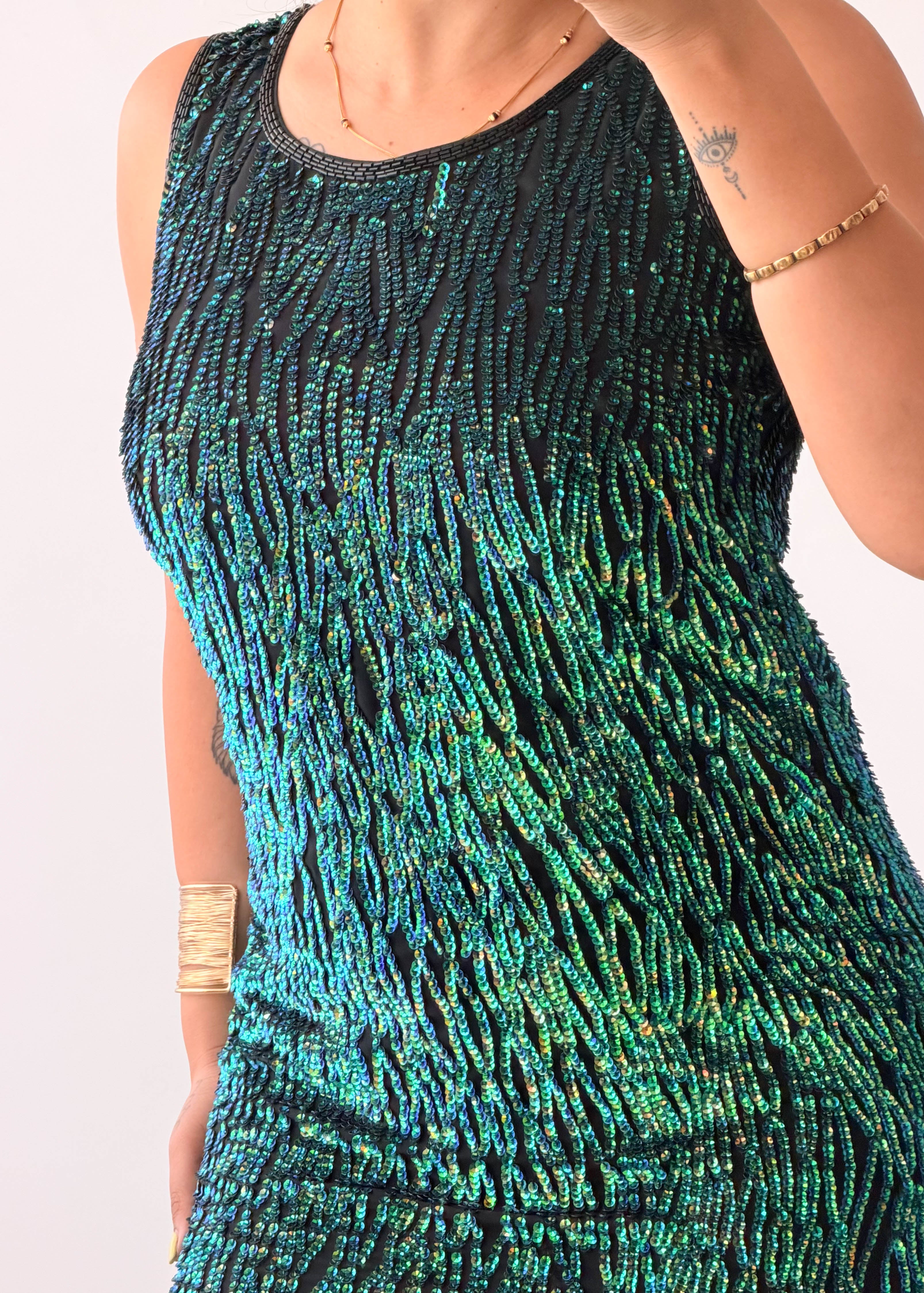 Size XS-S Emerald Green Sequin Midi Dress