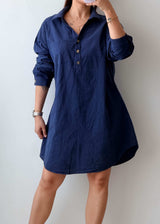 Size M-L Navy Cotton Shirt Dress