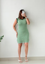 Size M-L Green Geometric Knit Mini Dress