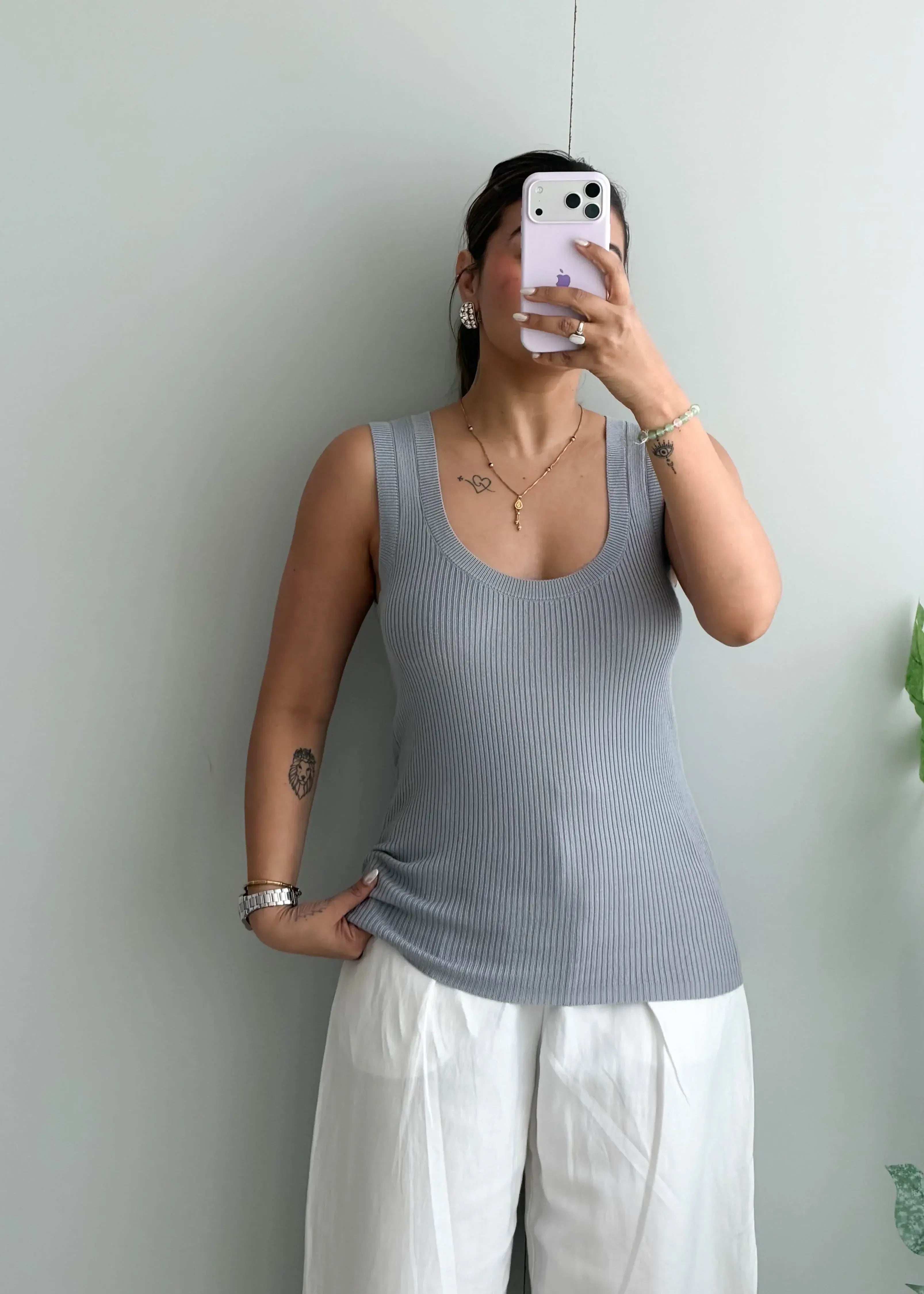 Size L-XL, Grey Scoop Neck Sleeveless Top - Closet by Payal