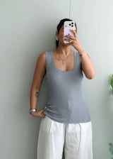 Size L-XL, Grey Scoop Neck Sleeveless Top - Closet by Payal