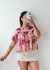 Size XS-S Pink Floral Babydoll Top