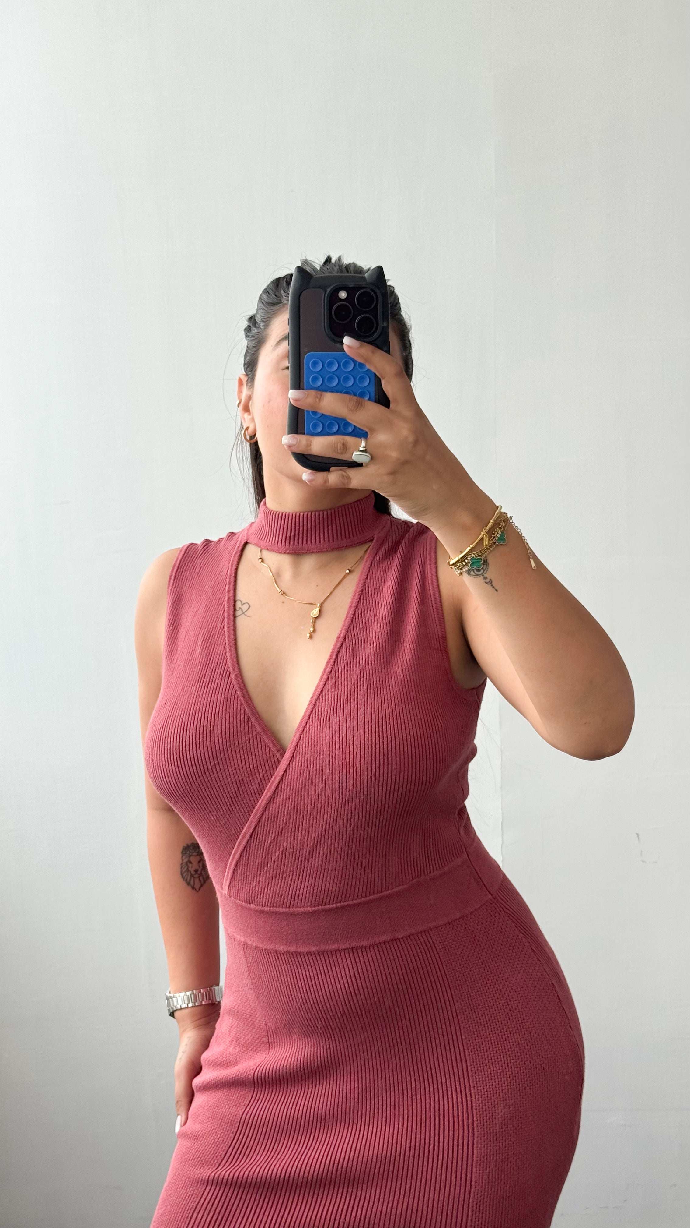 Size M-L Rose Pink Wrap Bodycon Midi Dress