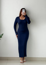 Size M-L Navy Ribbed Knit Maxi Dress