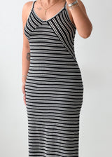 Size M-L Black & White Striped Midi Dress