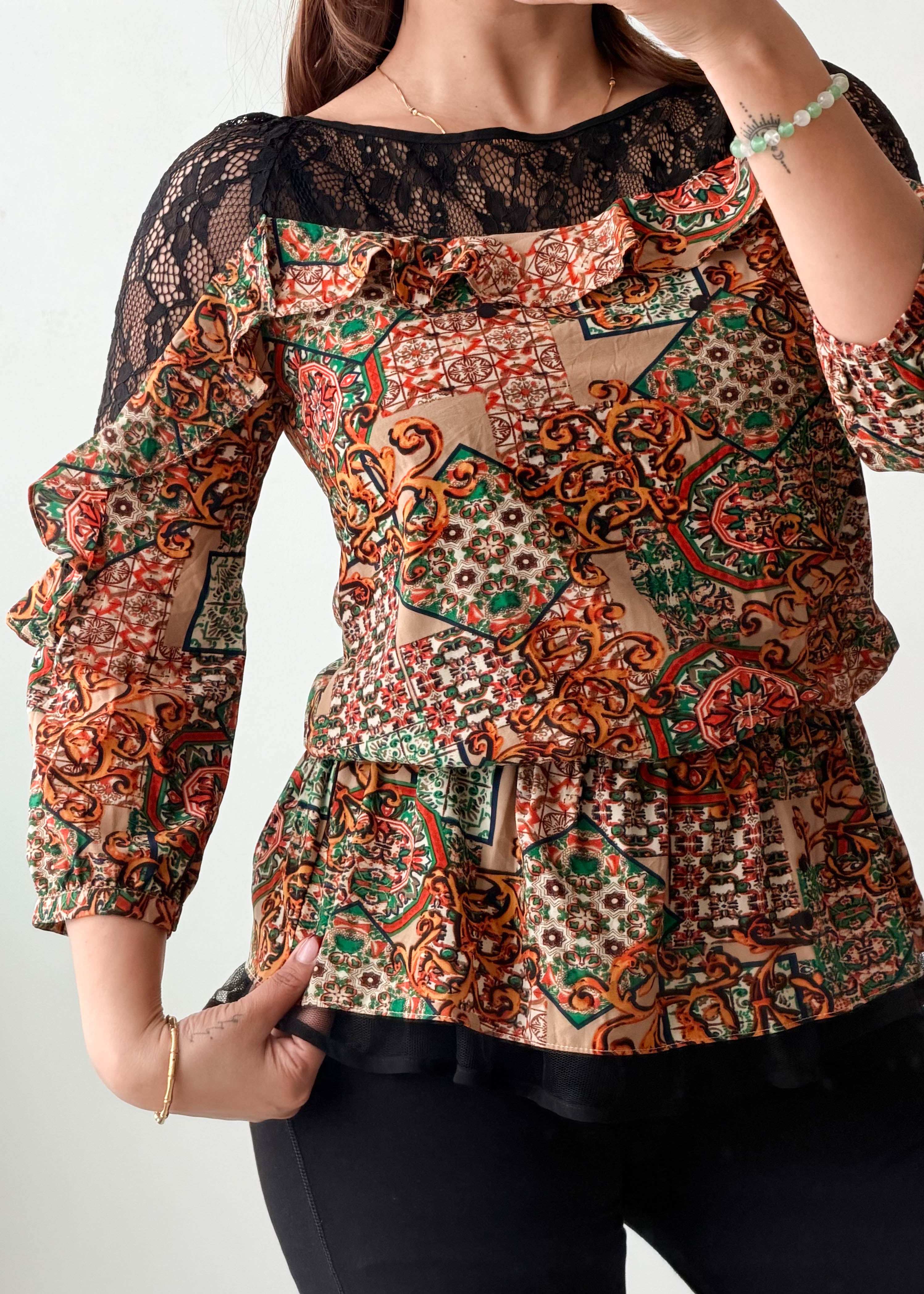 S-M Multicolor Paisley Lace Top