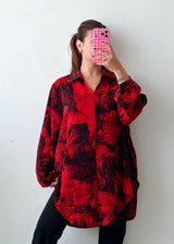 Size M-L Red Black Abstract Longline Shirt