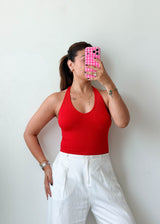 Size XS-S Red Ribbed Halter Top