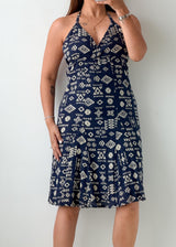 Size S-M Navy Printed Halter Mini Dress