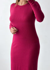 Size M-L Wine Ribbed Knit Maxi Dress