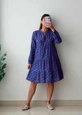 Size XS-S Blue Floral Tiered Mini Dress