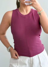 Size M-L, Burgundy Back Tie Ribbed Top - Closet by Payal