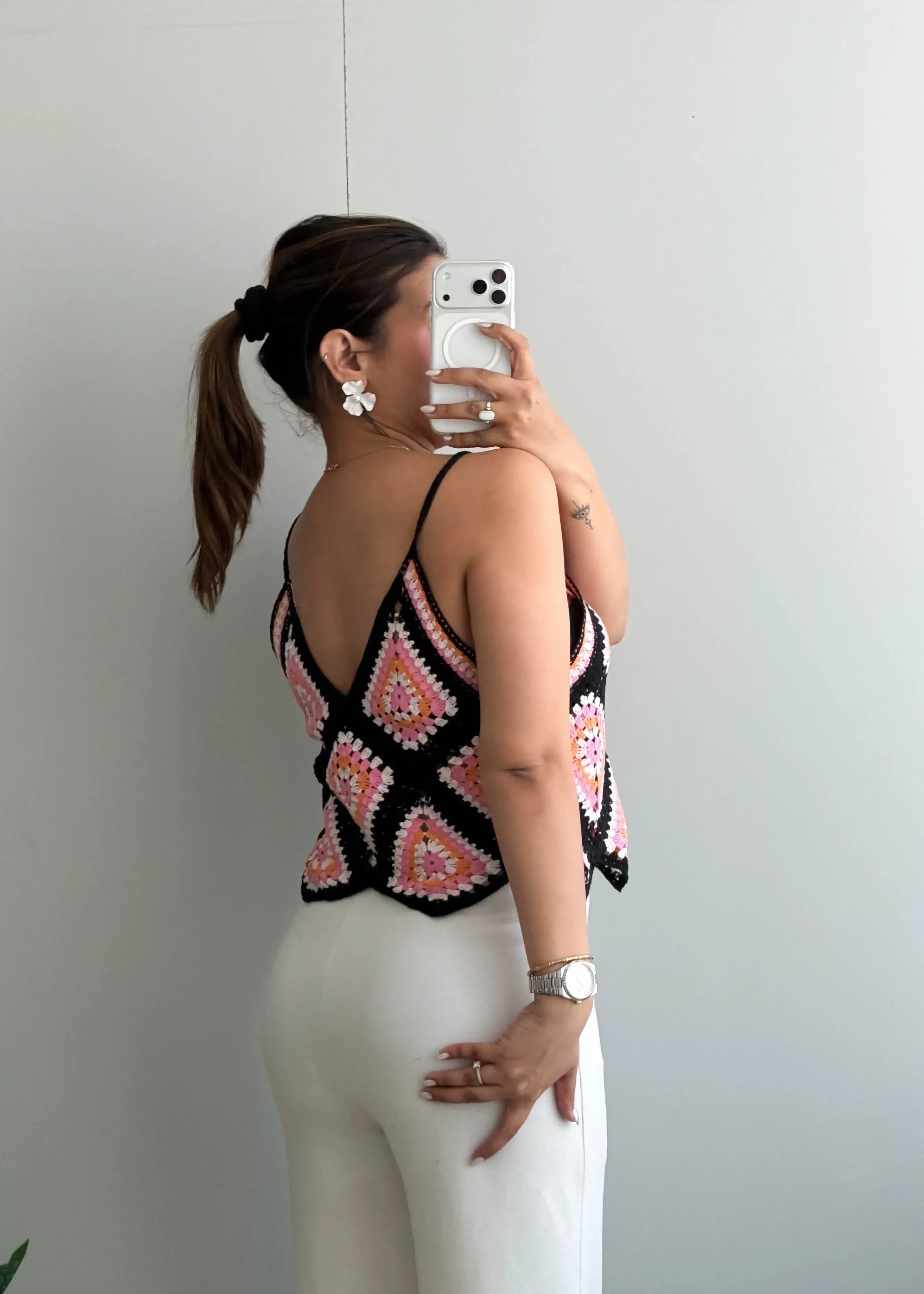 Size S-M, Multi-Color Crochet Cami Top - Closet by Payal