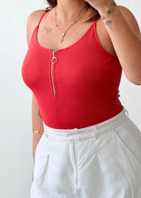 Size M-L Red Zip Front Bodysuit