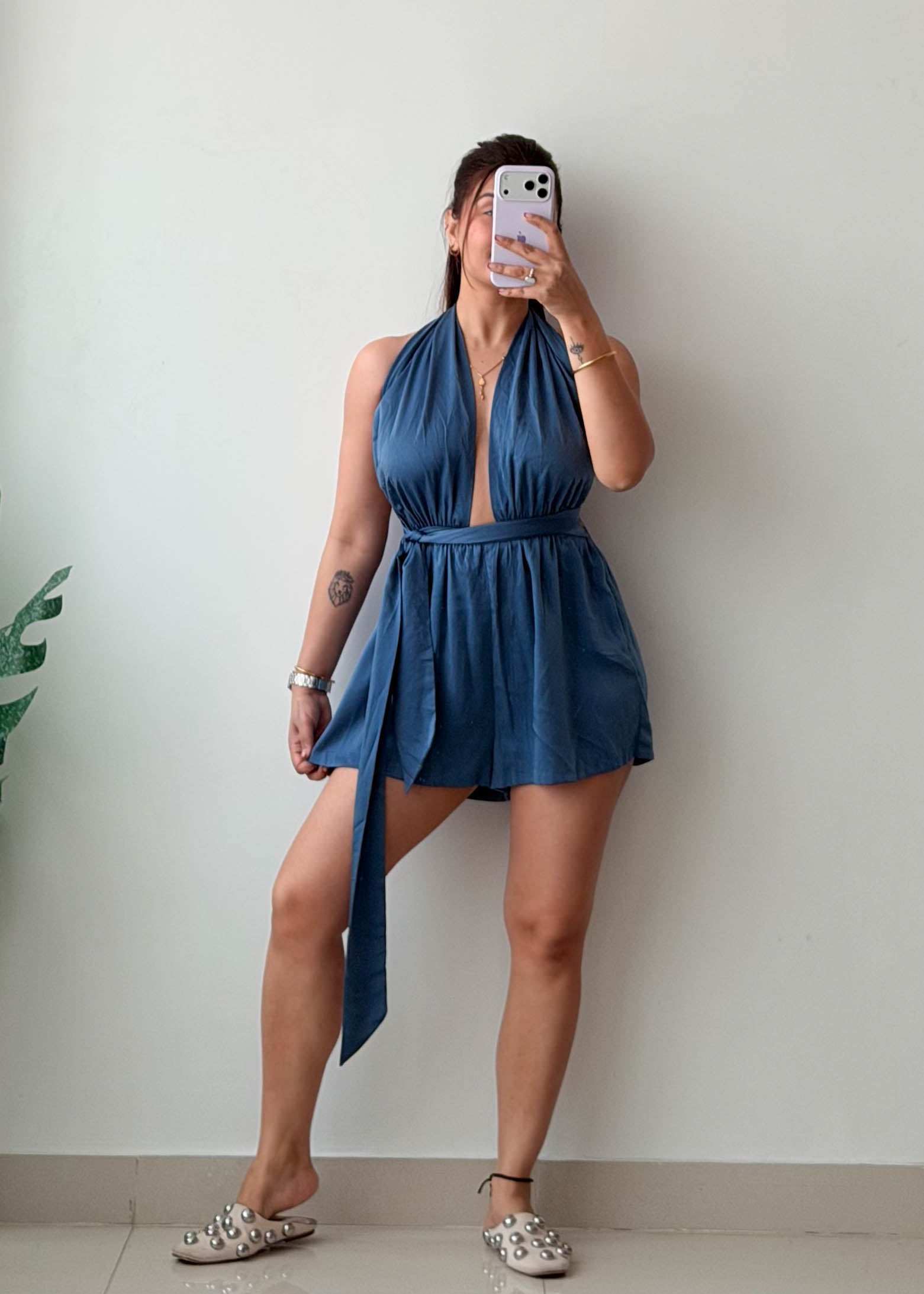 Size XS-S Blue Halter Neck Romper Dress