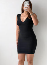 Size XS-S Black Bandage Ribbed Mini Dress