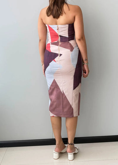 Size S-M, Abstract Print Asymmetrical Midi Dress - Closet by Payal