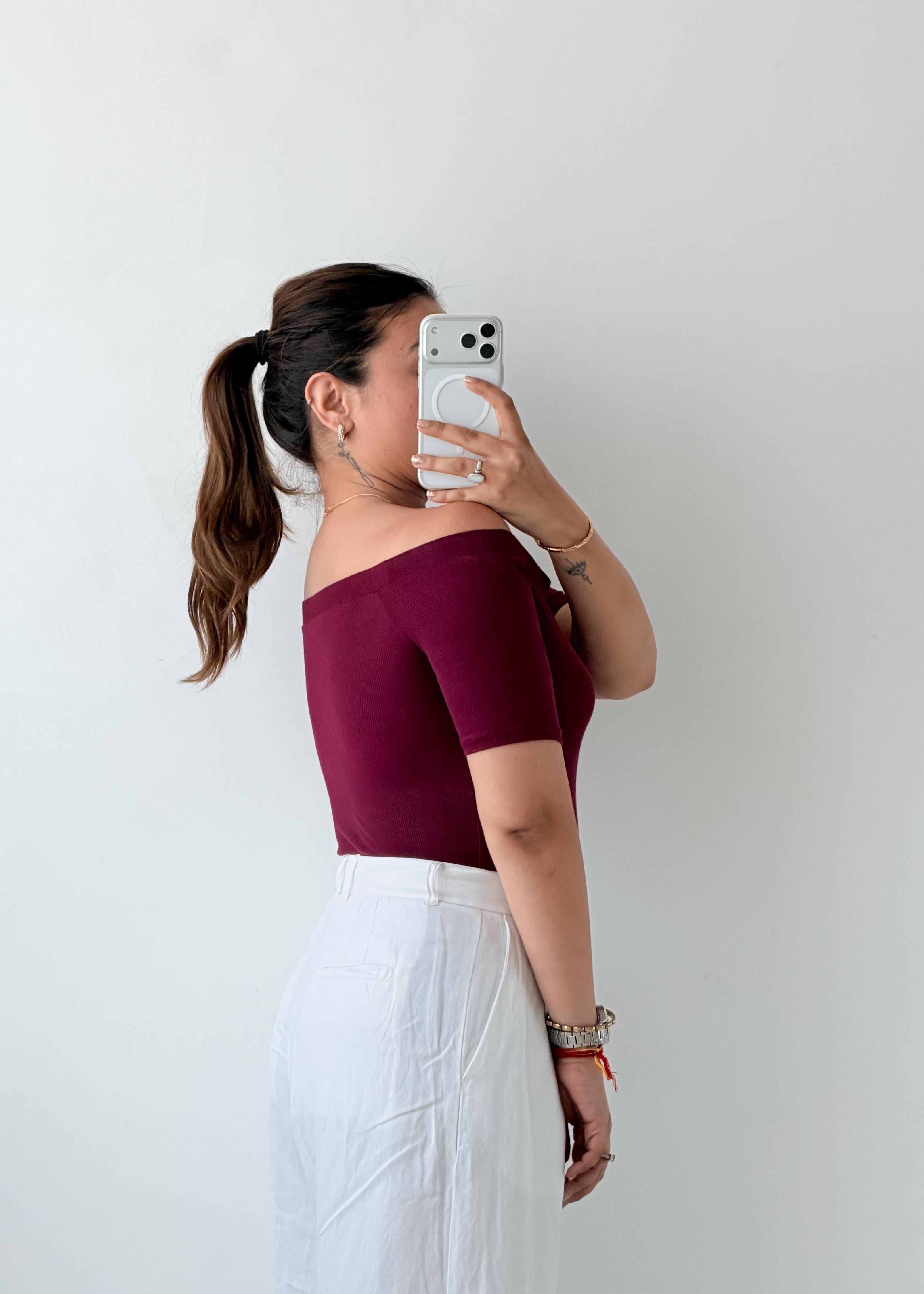 Size S-M Wine Off-Shoulder Bodysuit