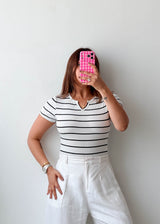 Size XS-S White Striped Collared Bodysuit