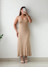 Size XS-S Beige Ribbed Knit Maxi Dress