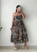 Size S-M Black Floral Print Midi Dress