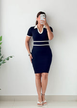 Size S-M Navy Contrast Collar Knit Mini Dress