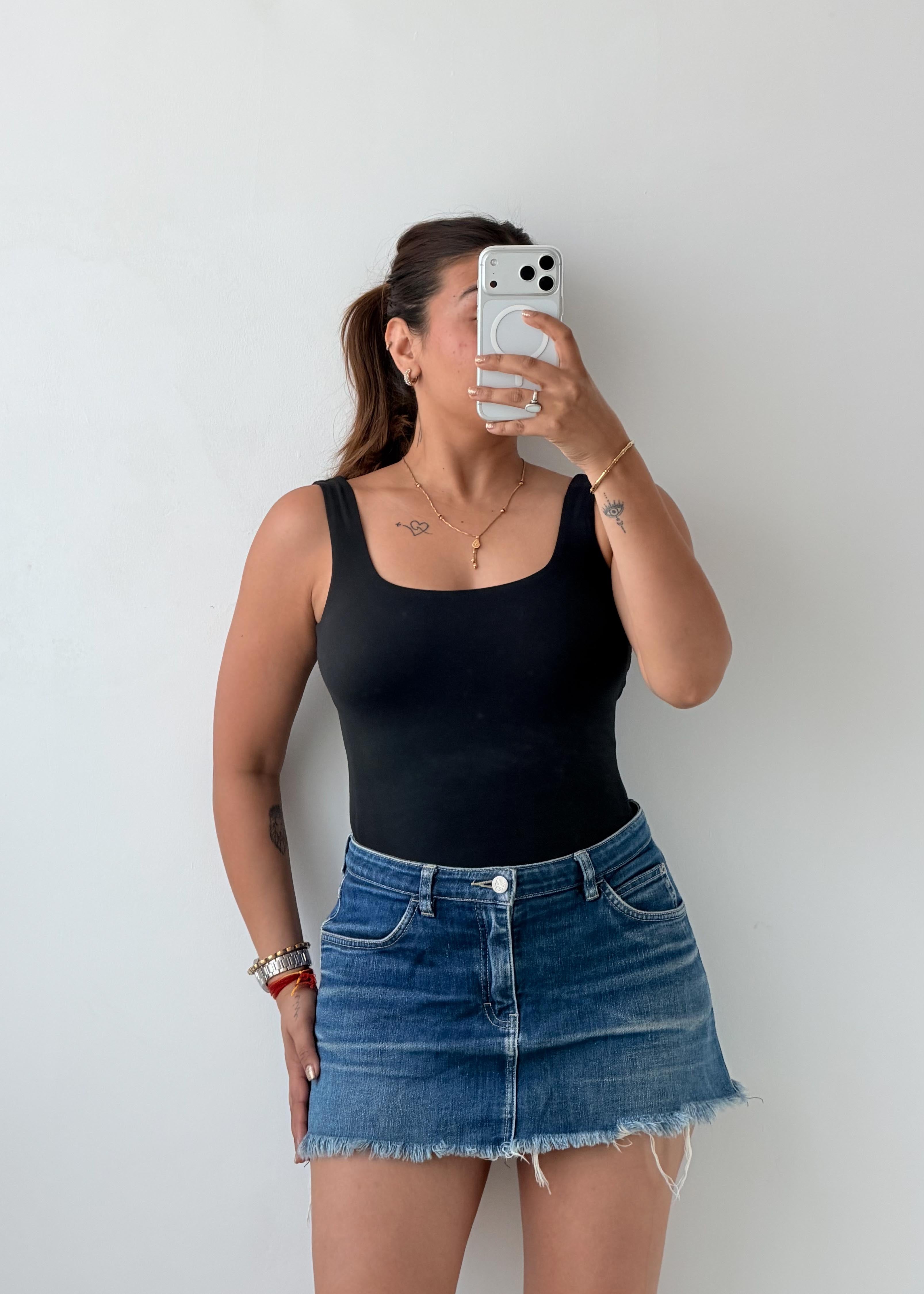 Size XS-S Black Scoop Neck Bodysuit