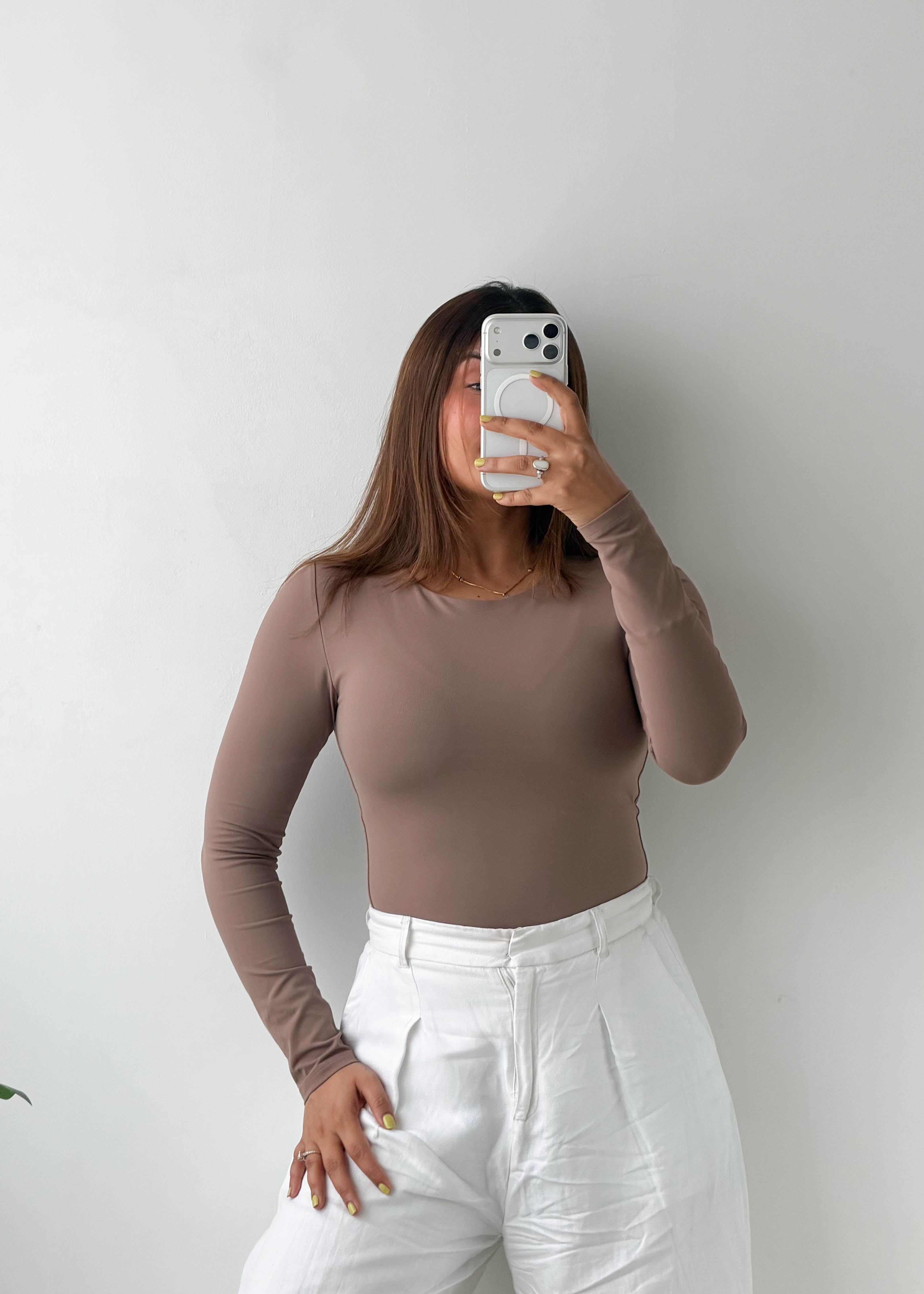 Size S-M Taupe Crew Neck Bodysuit