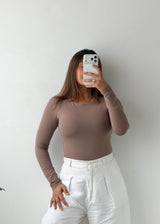 Size S-M Taupe Crew Neck Bodysuit