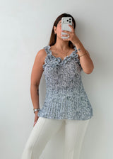 Size S-M Grey Floral Smocked Sleeveless Top