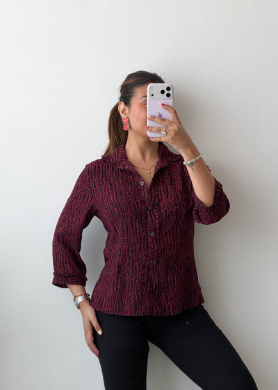 S-M Maroon Textured Viscose Crepe Shirt