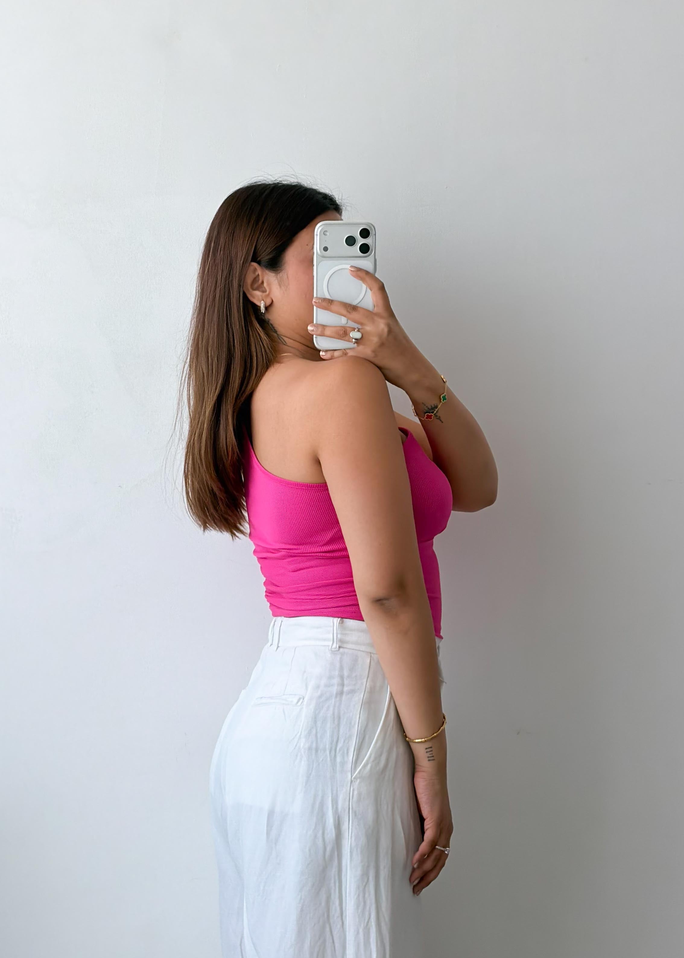 Size S-M Fuchsia One Shoulder Ruched Top