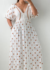 Size M-L White Embroidered Boho Maxi Dress