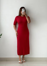 Size L-XL Red Ribbed Knit Maxi Dress